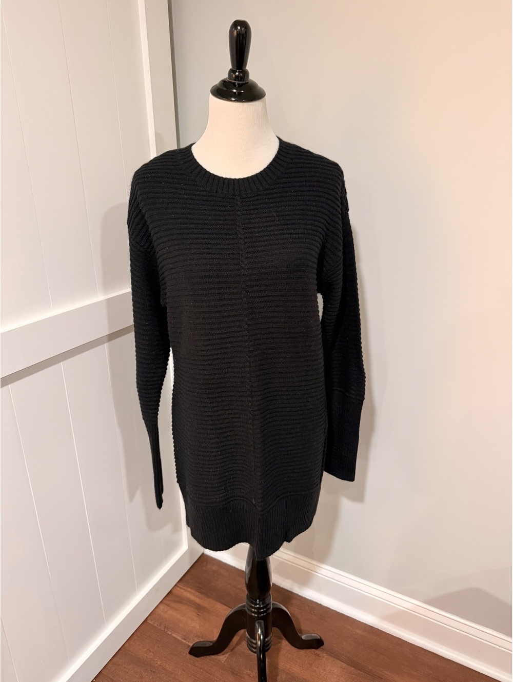 Nine West Black Ribbed Knit Sweater Dress Size L